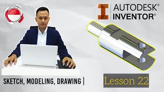 Autodesk INVENTOR | Design 2D & 3D | Lesson 22 | Membuat kerja bubut dengan ujung thread dan kuncian