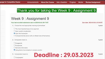 English Language for Competitive Exams | Assignment 9 Answers | Week 9 | Swayam | Nptel 2023