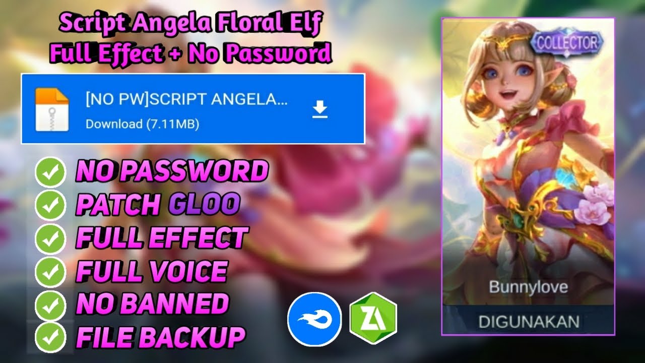 NO PASSWORD !!!SCRIPT SKIN ANGELA FLORAL ELF | FULL EFFECT | BACKUP | PATCH GLOO | MEDIAFIRE