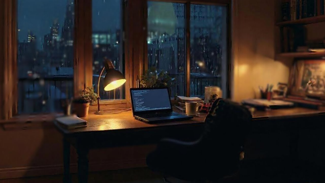 Late Night Silent Desk | Window Desk for Study & Work · Manhattan rain