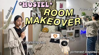 ROOM TRANSFORMATION (hostel room)✨🪴 *pinterest inspired* amazon haul, cleaning, decorating