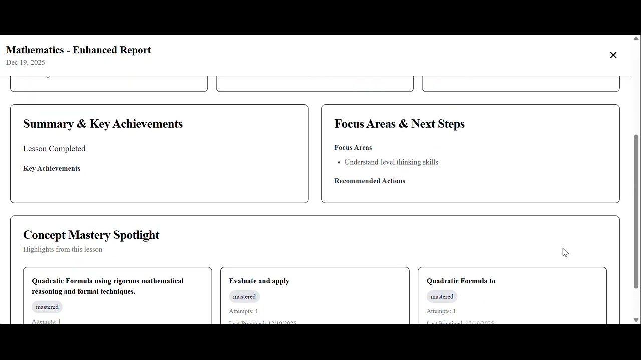 Performance Summary Report: Maths