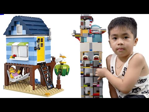 Phá nhà lầu 9 tầng bằng lego trong 30 giây . Xây nhà lego, Đồ chơi lego . Bé Nguyên TV