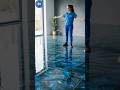 Crocodile Resin Floor Transformation 😱 | Insane Blue Water &amp; Machine Polishing #Shorts#youtubeshorts