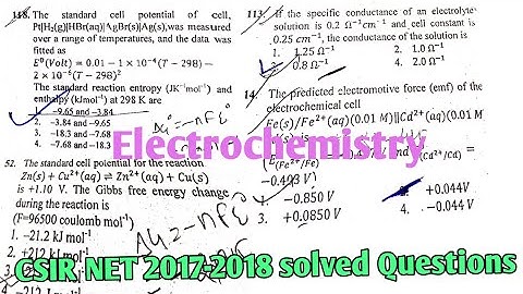CSIR-NET solved Questions of year 2017- 2018 on electrochemistry| electrochemistry CSIR NET ques.