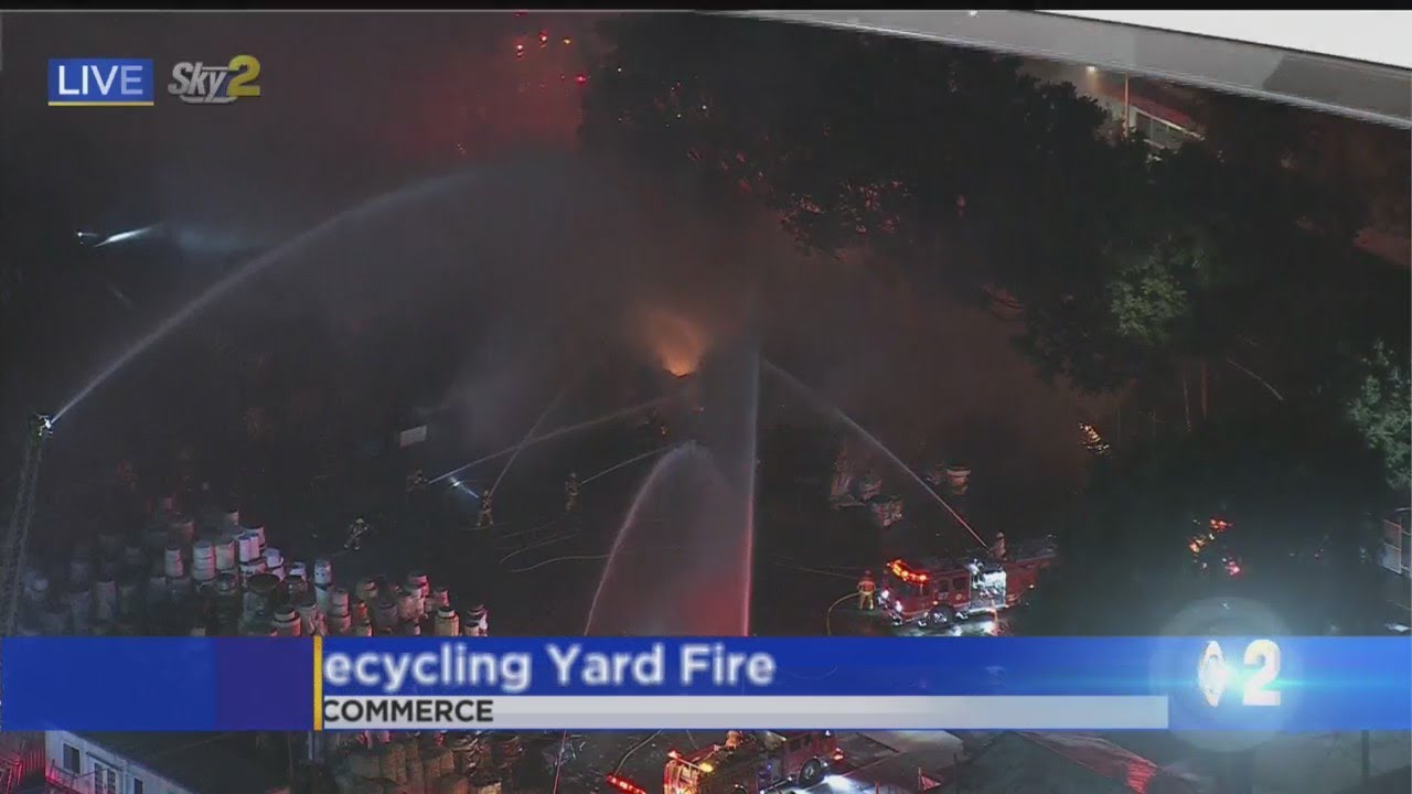 Firefighters Battle Recycling Yard Fire In Commerce - YouTube