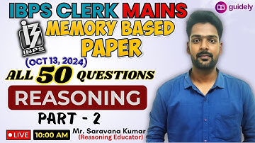 IBPS CLERK Mains Memory Based Paper 2024 PART- 2 |  Reasoning Memory Based Paper in Tamil Mr. SK Sir