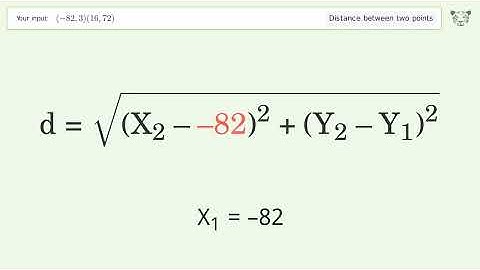 Find the distance between two points p1 (-82,3) and p2 (16,72): Step-by-Step Video Solution
