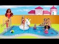 Barbie Nueva Pisicina Para Muñecas y Cabina de Campamento!