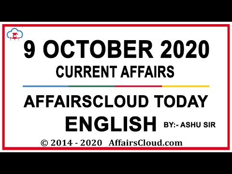 Current Affairs 9 October 2020 English | Current Affairs | AffairsCloud Today for All Exams