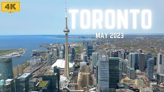 Toronto Canada, Downtown Core. CN Tower, Rogers Centre, Construction and Skyscrapers in 4k