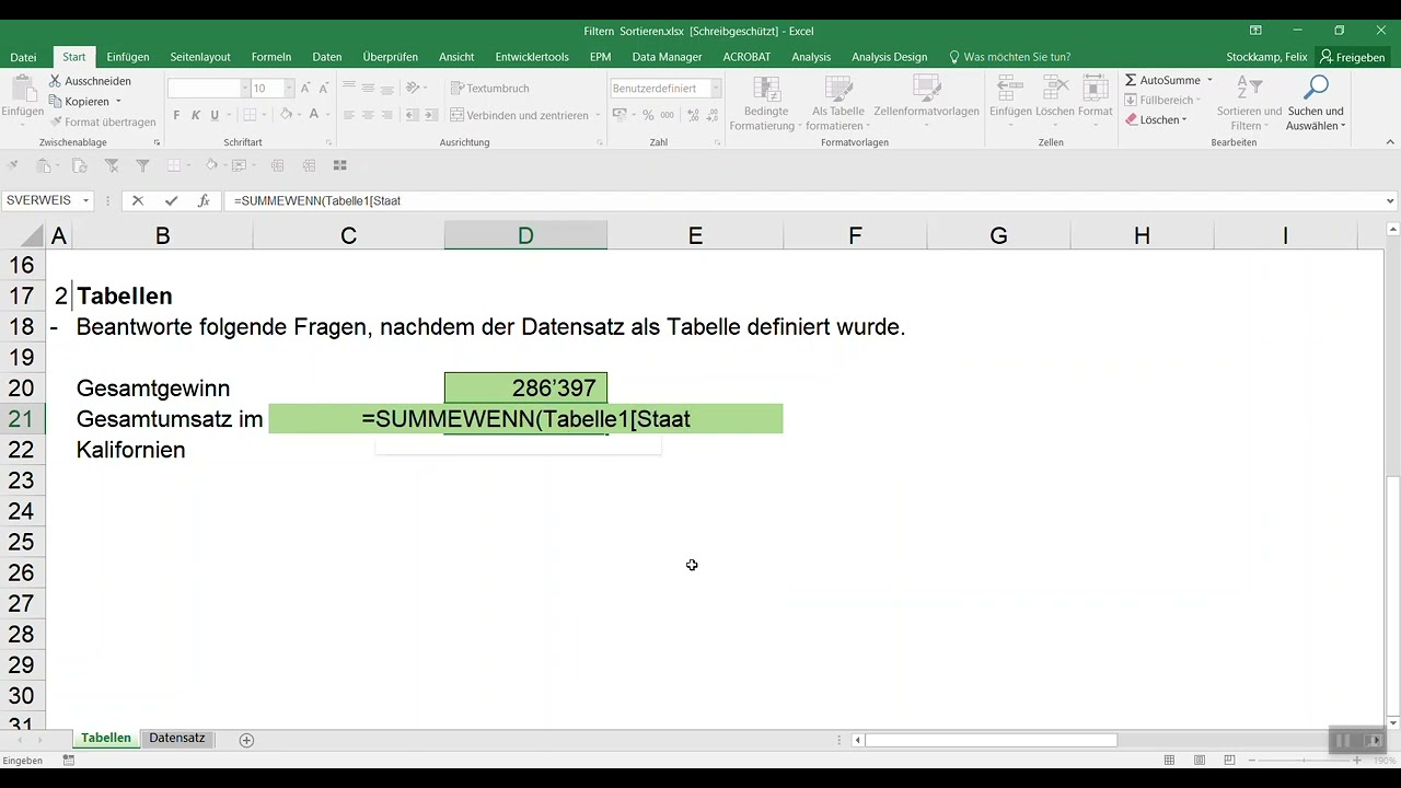 Microsoft Excel Tabellen formatieren (Windows Interface)