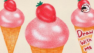 Drawing Strawberry Ice Cream With Glossy Crayon Brush For Procreate