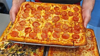 Handmade Square Pizza, Cheese, Pepperoni, Combination - Korean Food [ASMR]