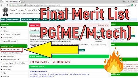 Final Merit List Post Graduation PG (ME/M.tech) 🔥🔥