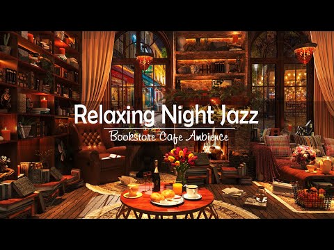 Cozy Rain Night Bookstore Cafe Ambience with Relaxing Soothing Piano Jazz Music to Work,Study,Sleep