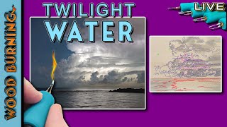 Pyrography: Thunderstorm over the Ocean // Wood Burning water at Twilight