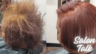 The client's hair was DESTROYED! by a hairstylist with 20yrs of experience. All-day color correction