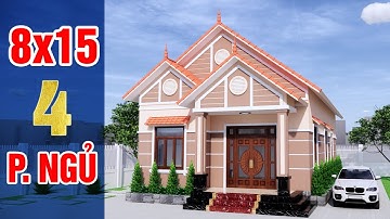 Chi tiết mẫu CẤP 4 MÁI THÁI kích thước 8x15 có 4 phòng ngủ và phòng thờ riêng