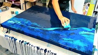 BIG Canvas Ocean Pour | Acrylic Pouring | Abstract Art | Fluid Painting