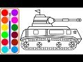 Dạy bé vẽ và tô màu xe tăng đại bác | Dạy bé vẽ | Dạy bé tô màu | How To Draw A Realistic Tank