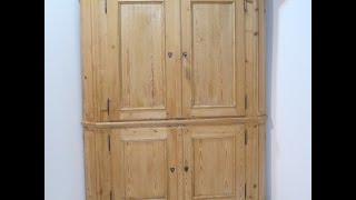 Here we have a very large, attractive antique pine corner cupboard. It is one piece, so will need to access through doorways wider 