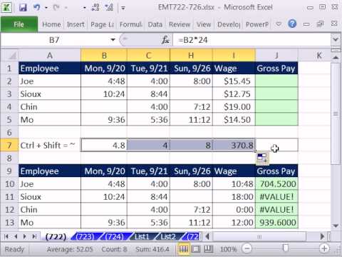 Excel Magic Trick 722: Calculate Gross Pay For Week From Time Values In  Range & Hourly Wage - YouTube