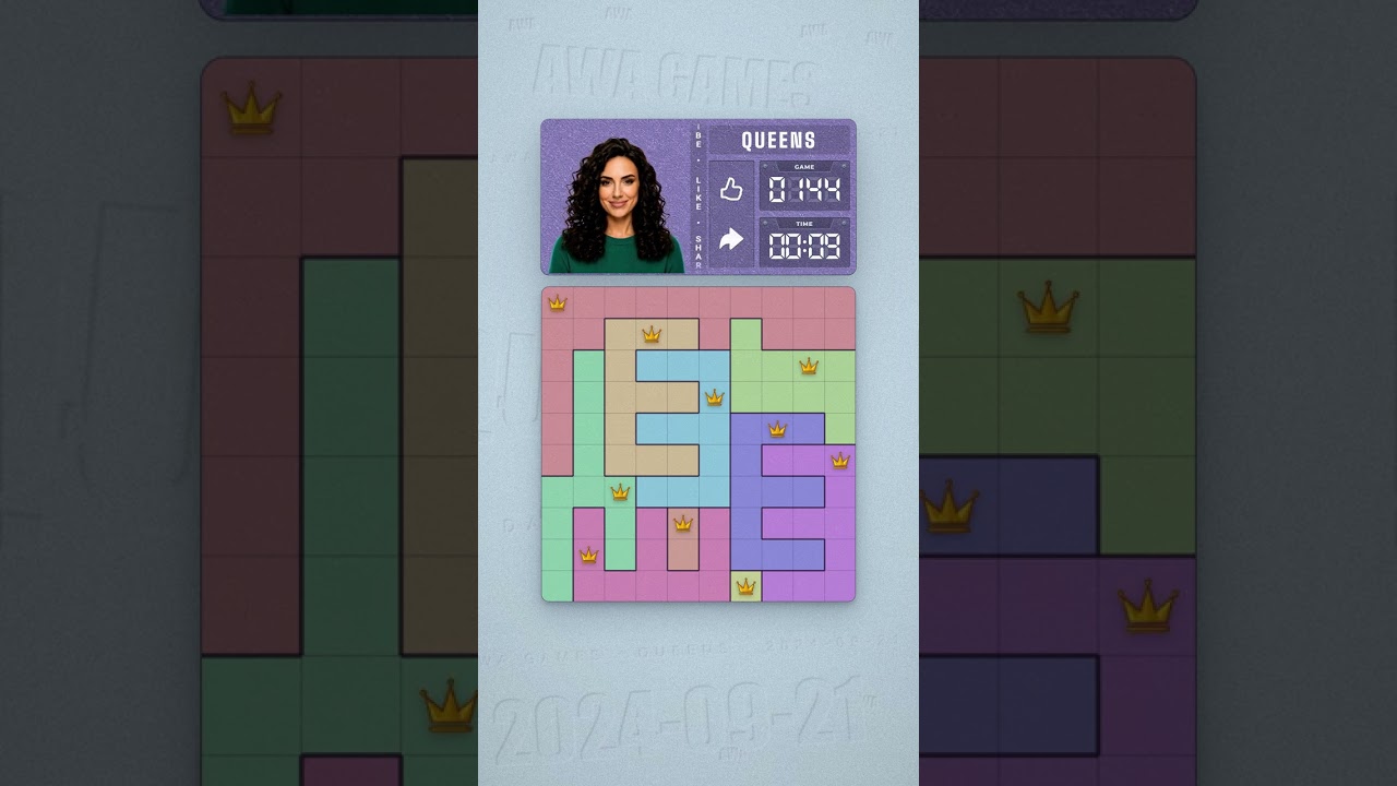 LinkedIn Queens #144 solved board for September 21, 2024, 10x10 grid