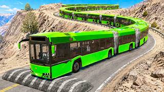 Longest Articulated Buses Sharpest Turn On Mountain Road Vs Giant Speed Bump | BeamNG Drive