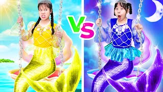 Day Girl vs Night Girl At One Colored Makeover Challenge! How To Baby Doll Become a Mermaid?