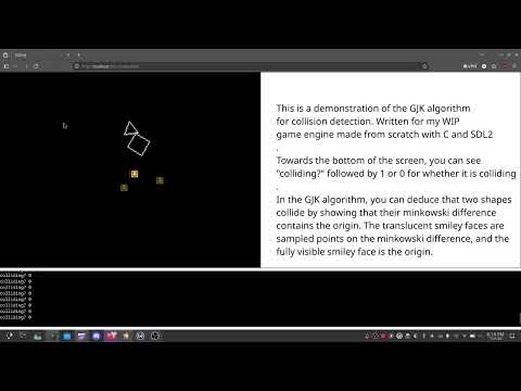 Demonstration of the GJK algorithm for a physics engine project.