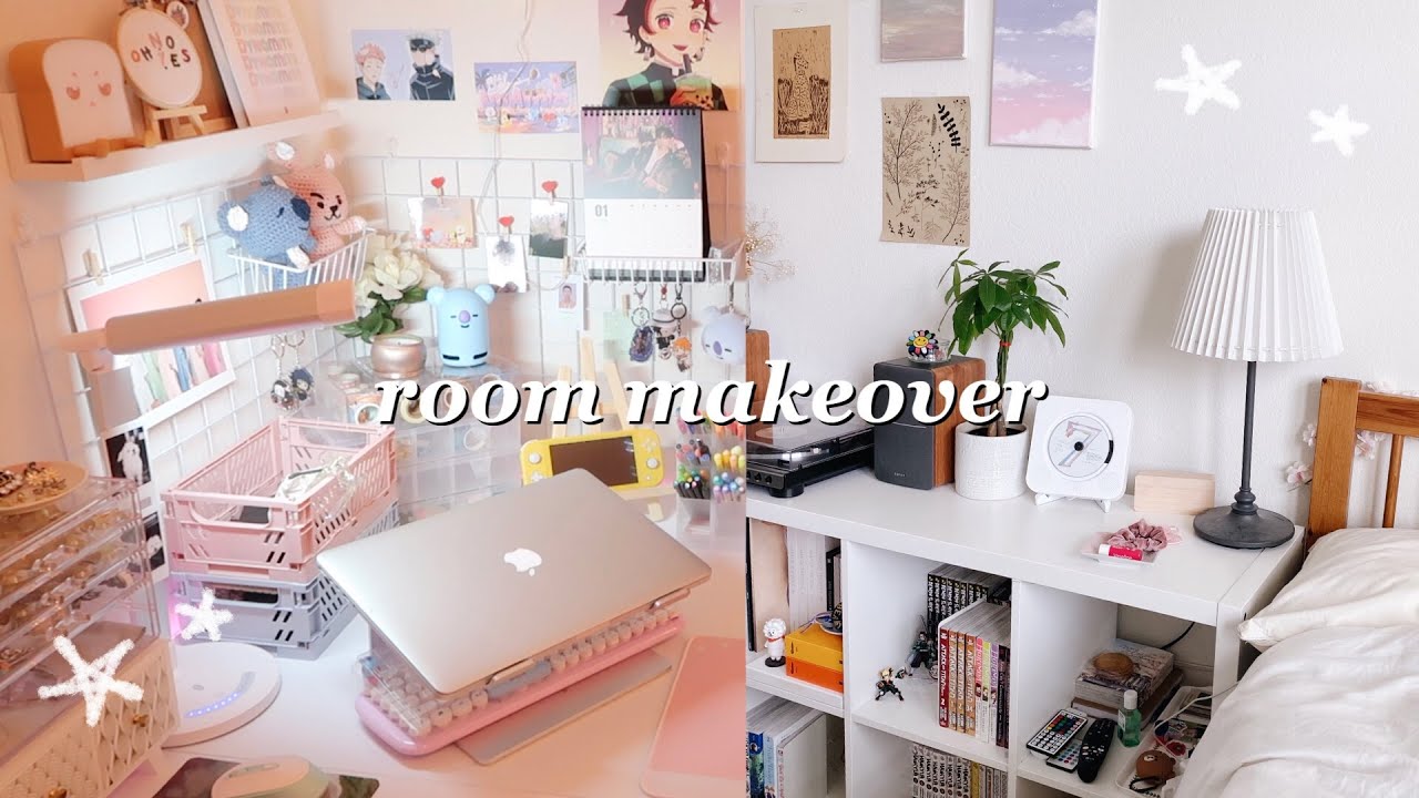 room makeover: productive & aesthetic desk setup, kpop album & manga ...