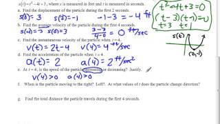 4.5 Rates of Change and Particle Motion I - Examples 5 - 6 Calculus 3 4 Notes Example 5 Particle Motion