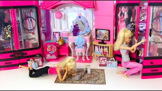 باربي روتين الصباح و عجلة جديده غرفة نوم و خزانة - Barbie Morning Routine Pink Bedroom New Bicycle