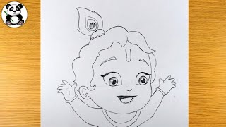 Cute Bal Krishna Pencil Drawing Lords Krishna Ji