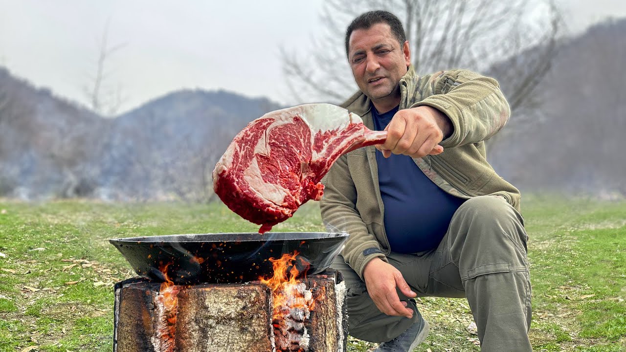 ⁣Juicy Steak Cooked on a Finnish Candle! Wild Cuisine in the Mountains of Azerbaijan