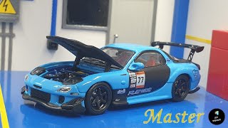 Mazda RX7 FD3S RE Amemiya Blue with Opening Engine Hood by Master 1/64 | UNBOXING and REVIEW