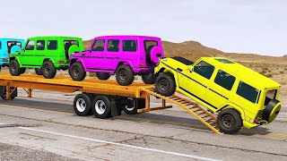 Flatbed Trailer Cars Transportation with Truck - Pothole vs Car  - BeamNG.Drive