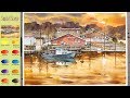 Sunset Scene - Landscape Watercolor (sketch & color mixing, Arches rough) NAMIL ART