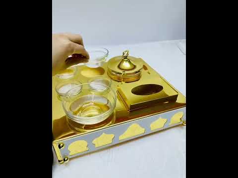 طقم تمرية 9 قطع مع حامل و غطاء لون ذهبي