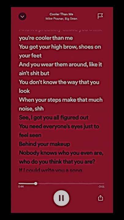 Cooler Than Me Ft Big Sean Lyrics Cooler than me by Mike Posner and Big Sean_ #edit #lyricvideo #