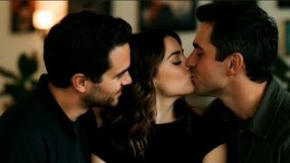 European Two Boy And One Girl Sharing A Kiss Emotional Three Way Connection Kiss Three Way Kiss