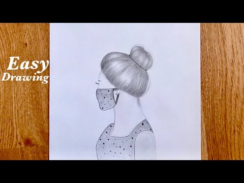 رسم فتاة(بنت) ترتدي كمامة /ماسك  draw a girl with Mask