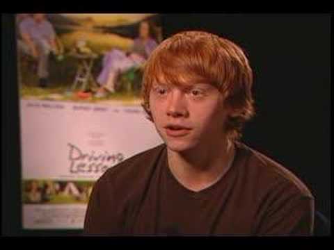 Hermoine from Harry Potter might get a little jealous that her Ron is kissing another woman, but it's all in a days work for actor Rupert Grint starring in his first leading role in Driving Lessons. Set in England Rupert plays the son of a bible belter Laura Linney who befriends a one time famous actress played by Julie Walters and comes to work for her doing odd jobs like escorting her to a poetry recital. There he meets an older woman and parties the night away ending the night with a good old-fashioned snog.