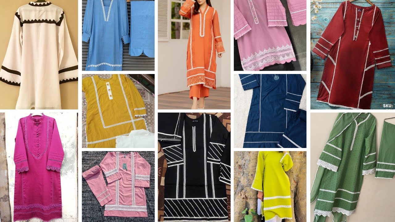 plain dress design with laces | plain dress designing ideas