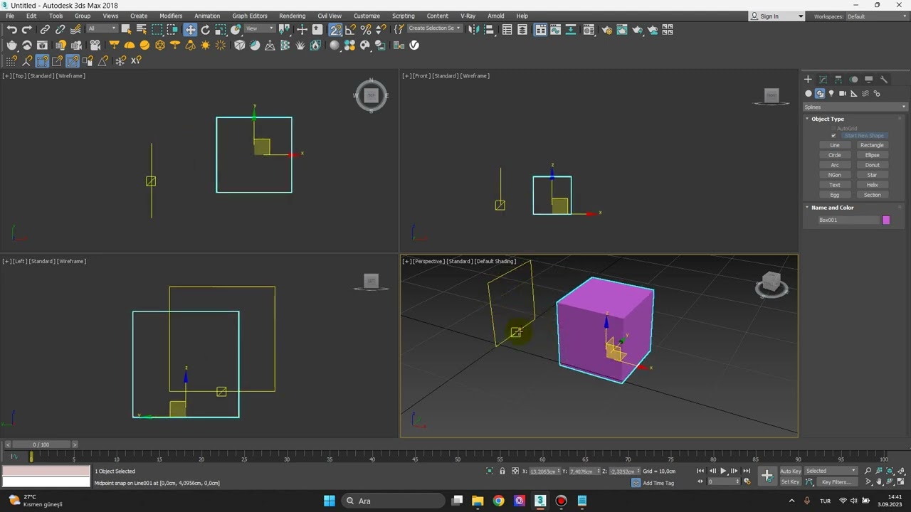 Ders04 3ds Max Nesneyi Yakalama - Snap Toggle - 2 ve 2.5 ve 3 Snap