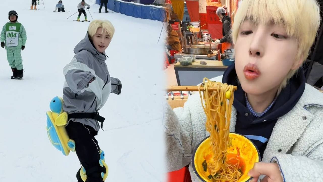 一航和枫哥去滑雪，经过摔跤磕头多次后终于学会了，结束后还吃到了热乎的麻辣烫！【一航】