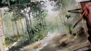 Hedwig's Art Watercolor Landscape in the forrest with sunlight