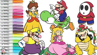 Super Mario Bros Coloring Book Compilation Mario Yoshi Shy Guy Princess Peach Bowser Wario Toad