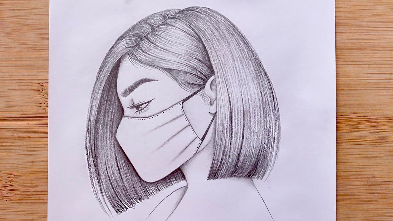 How to draw A girl with short hairstyle and a mask - step by step ...